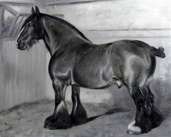 Clydesdale Horse In A Stable Oil Painting by Frank Babbage