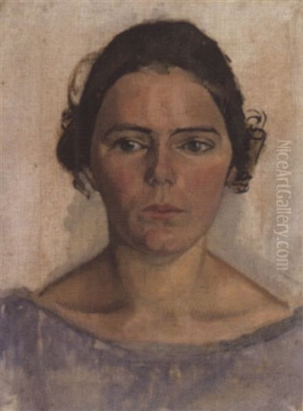 Damenportrat En Face Oil Painting by August Babberger