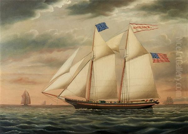 The Schooner Race Rock Outward Bound Oil Painting by James Gardner Babbidge