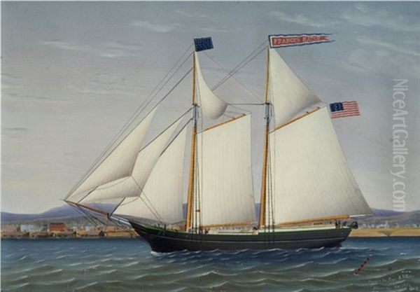 The Frances Hatch With A New England Town On The Shore Oil Painting by James Gardner Babbidge