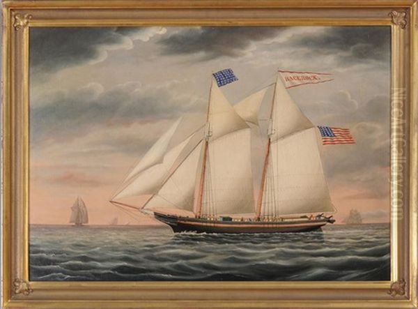 Schooner Race Rock Oil Painting by James Gardner Babbidge