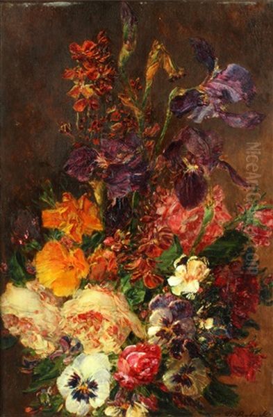 Still Life Of Flowers In A Vase; And Companion (pair) Oil Painting by William P. Babcock