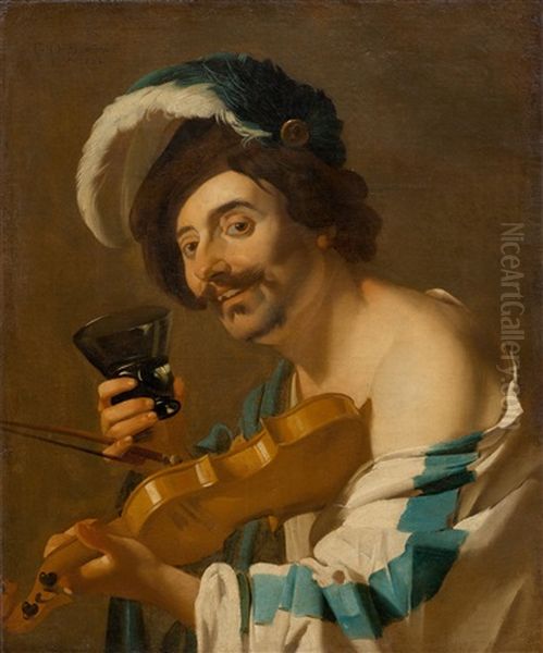 Violin Player With A Wine Glass Oil Painting by Dirck Van Baburen