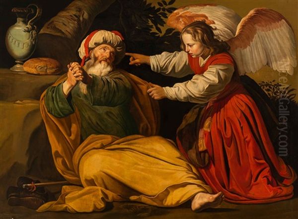 Elia And The Angel On Mount Horeb (i Kings 19:5-6) Oil Painting by Dirck Van Baburen