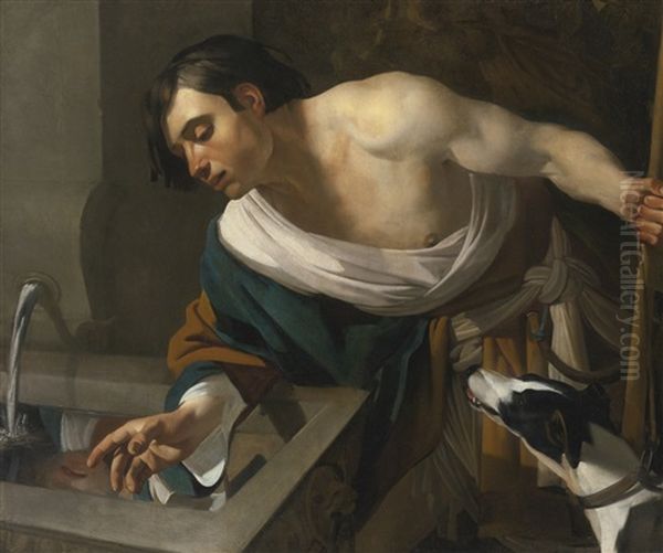 Narcissus Gazing At His Reflection Oil Painting by Dirck Van Baburen