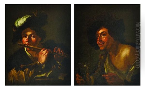 Piper, Drinker (pair) Oil Painting by Dirck Van Baburen