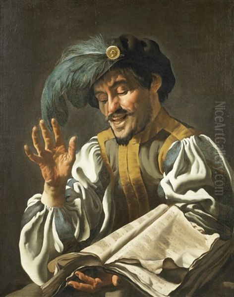 A Young Man Singing Oil Painting by Dirck Van Baburen