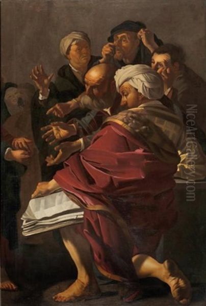 Les Docteurs Devant Le Christ Oil Painting by Dirck Van Baburen