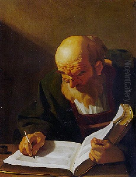 Old Man Writing In A Book Oil Painting by Dirck Van Baburen