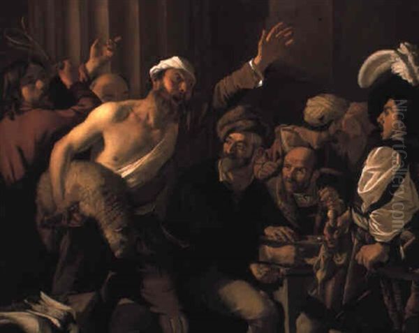 Christ Driving The Moneychangers From The Temple Oil Painting by Dirck Van Baburen