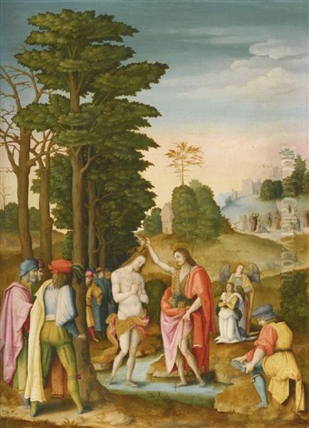 The Baptism Of Christ Oil Painting by  Bacchiaca