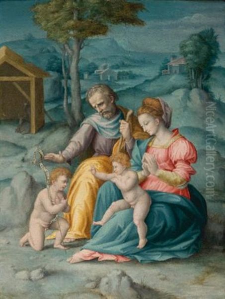 The Holy Family With The Infant Saint John The Baptist Oil Painting by  Bacchiacca