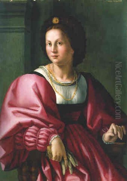 Portrait Of A Lady, Seated Three-quarter Length, Holding A Glove Oil Painting by  Bacchiacca