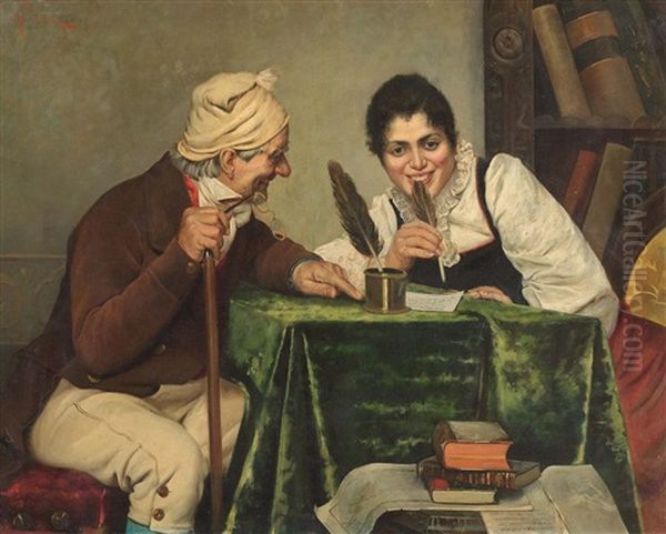 La Dettatura Oil Painting by Adolfo Bacci