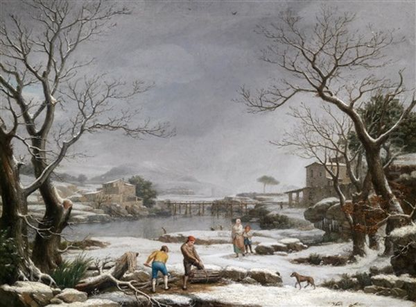 Eine Winterliche Flusslandschaft Mit Holzfallern by Giuseppe Baccigaluppo