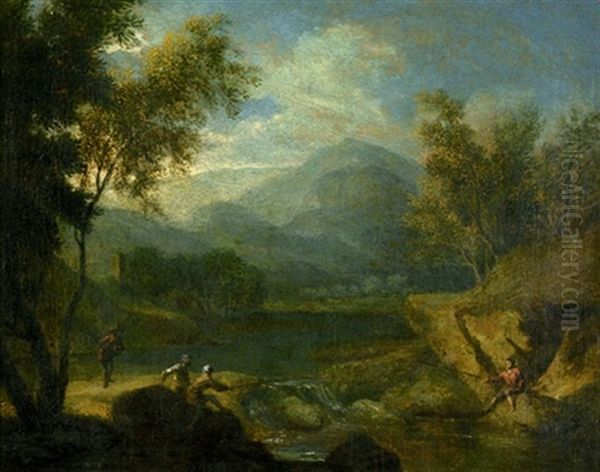 Gebirgige Fluslandschaft Mit Anglern Oil Painting by Johann Sebastian Bach the Younger