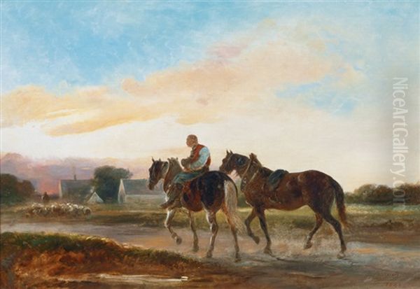 Horseman Returning Home Oil Painting by Alois Bach