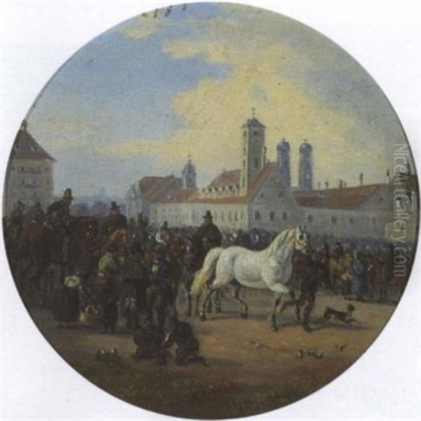 Pferdemarkt Bei Der Maxburg In Munchen Oil Painting by Alois Bach