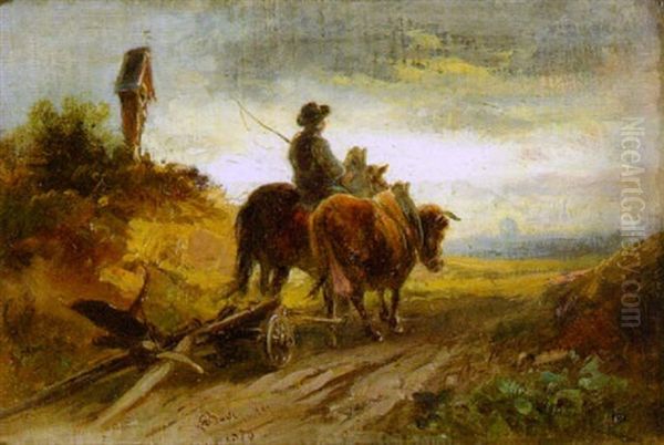 Bauer Mit Pflug Auf Dem Feldweg Oil Painting by Alois Bach