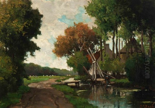 The Draw Bridge By The Farm Oil Painting by Johannes Martinus Bach