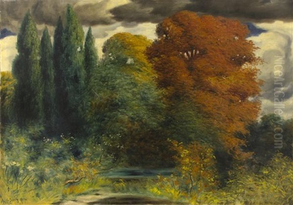 Herbstliche Waldlandschaft Oil Painting by Marcel Bach