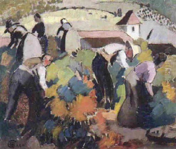 Les Vendanges (marcillac Lot) Oil Painting by Marcel Bach