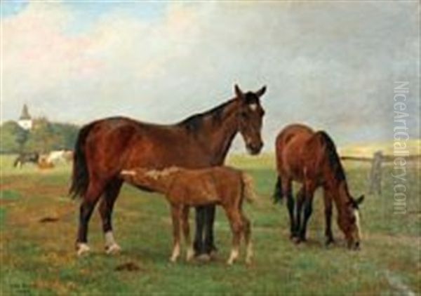 Horses On A Field by Otto Bache