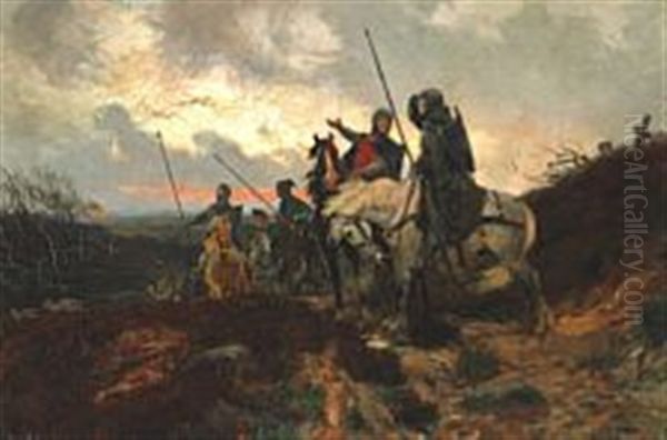 The Conspirators Ride From Finderup Barn After The Murder Of Erik Glipping In 1286 Oil Painting by Otto Bache