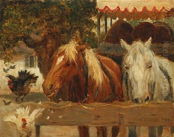 Horses And Bear Wagon Oil Painting by Otto Bache