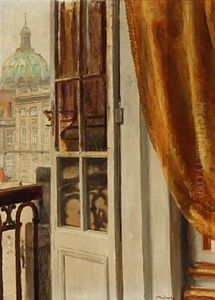 Forstudie Til Kong Frederik Viii's Portraet. Study For The Portrait Of King Frederik Viii Of Denmark; View From Frederik Viii's Palace At Amalienborg Towards The Marble Church In Copenhagen Oil Painting by Otto Bache