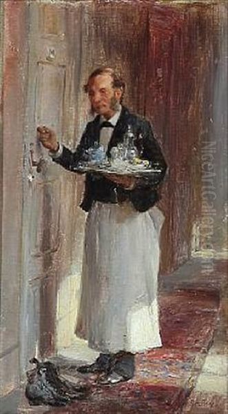 Waiter With A Tray Is Knocking On The Door by Otto Bache