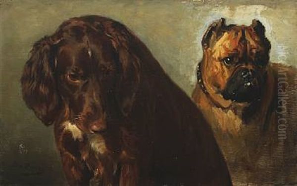 Two Dogs Oil Painting by Otto Bache