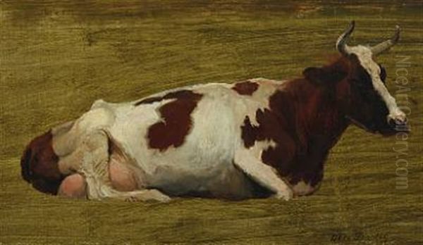 Cow In The Field Oil Painting by Otto Bache