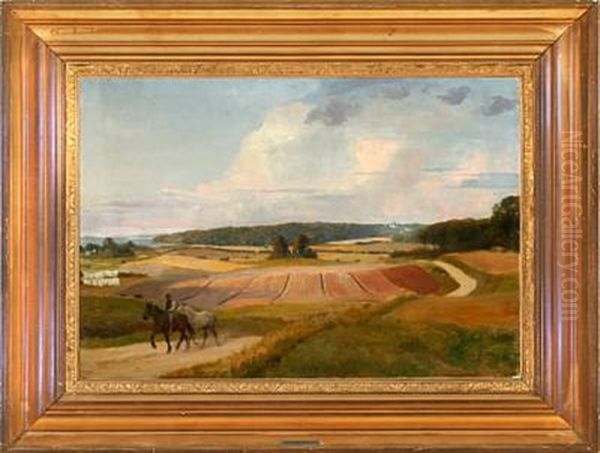 Hestene Rides Hjem. Fredensborg Oil Painting by Otto Bache