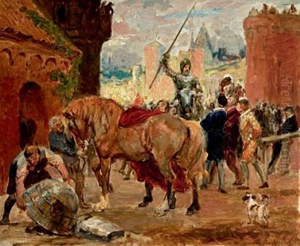 Knight Tournament Oil Painting by Otto Bache