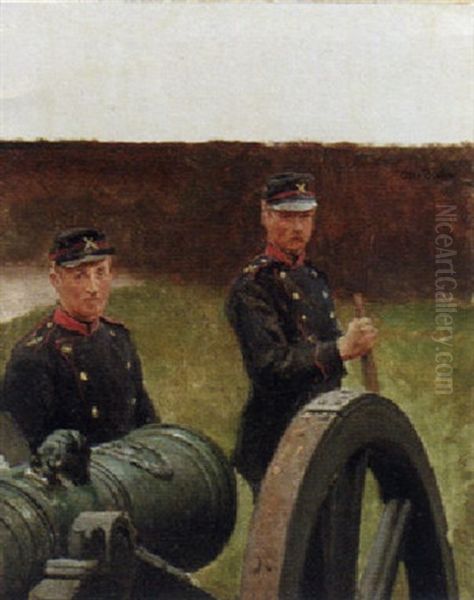 Artillery Soldiers Oil Painting by Otto Bache