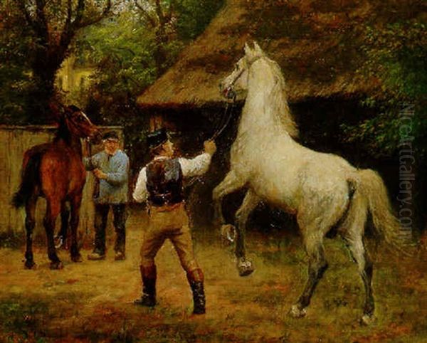 Covering A Mare Oil Painting by Otto Bache