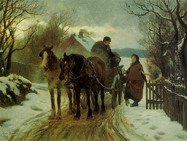 A Wagon Preparing For Departure Oil Painting by Otto Bache