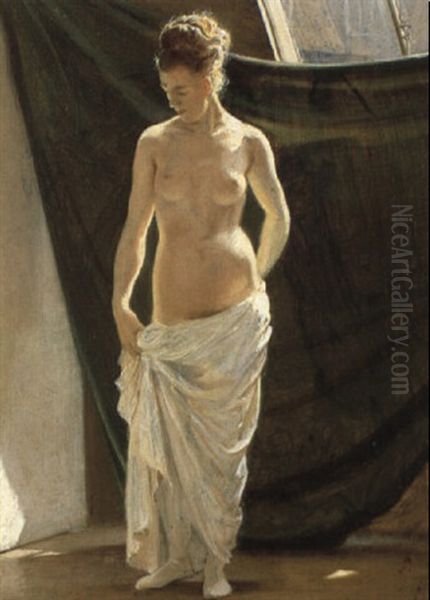 Kvindelig Model I Atalieret Oil Painting by Otto Bache