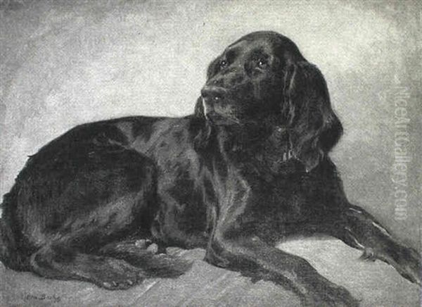 Liggende Sort Hund Oil Painting by Otto Bache