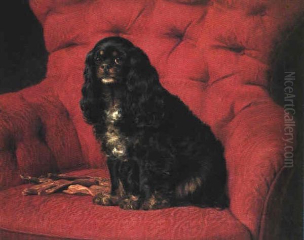 King Charles Spaniel I En Rod Klunkestol by Otto Bache