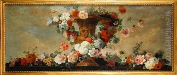 Bouquets De Fleurs Sur Un Entablement (2 Works) Oil Painting by Jean-Jacques Bachelier