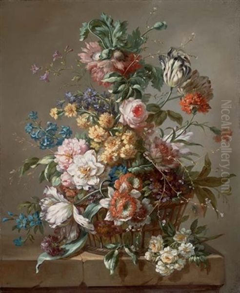 Bouquet De Fleurs Dans Une Corbeille Sur Un Entablement Oil Painting by Jean-Jacques Bachelier