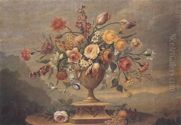 Bouquet De Fleurs Dans Un Vase Antique Oil Painting by Jean-Jacques Bachelier