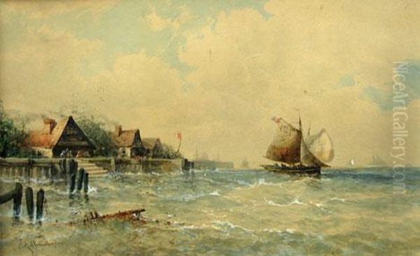 Ship In Choppy Seas Off The Coast Oil Painting by Antoine Samuel Adam-Salomon