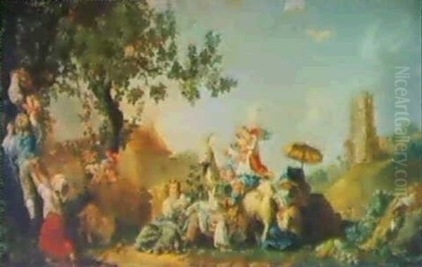 L'amusements De L'enfance', A Modello Oil Painting by Jean-Jacques Bachelier