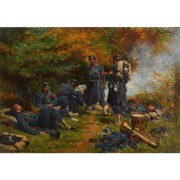 Halte D'infanterie Oil Painting by Auguste Bachelin