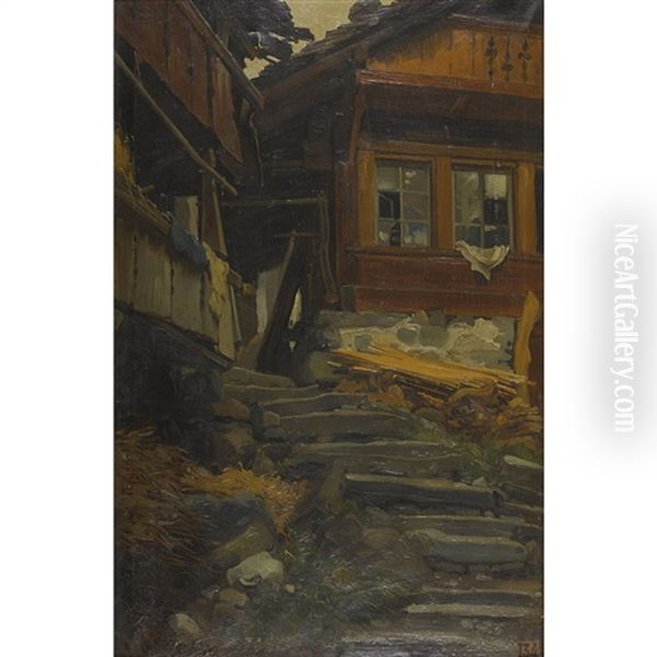 Hauser In Merligen Oil Painting by Auguste Bachelin