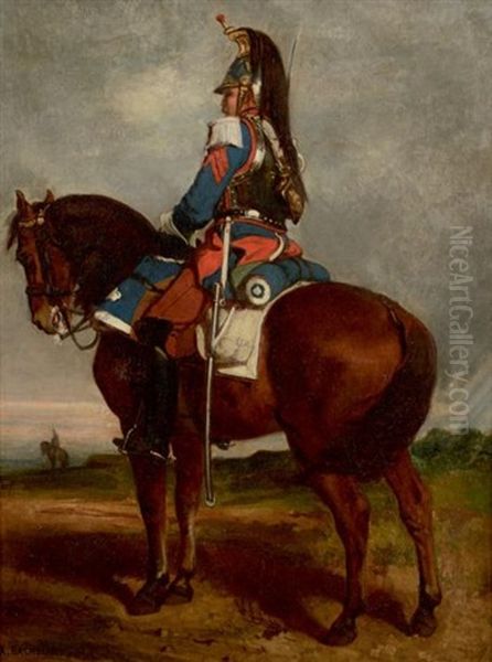 Vedette (2eme Regiment Des Cuirassiers De La Garde) Oil Painting by Auguste Bachelin