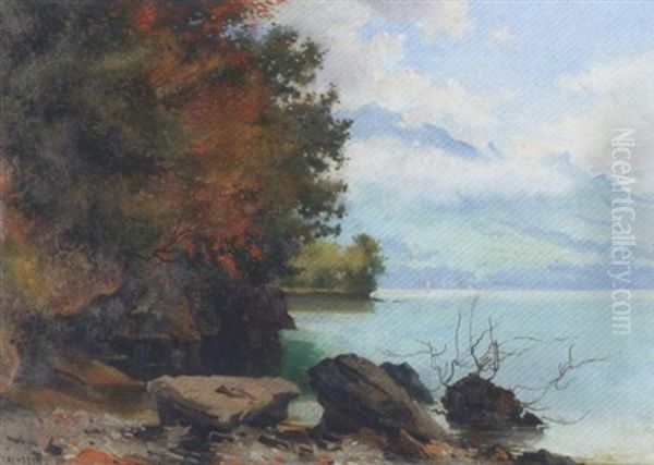 Au Lac De Thoune Oil Painting by Auguste Bachelin